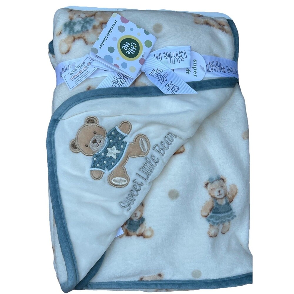 Little Me Baby Blanket Embroidered Sweet Little Bear Soft Velvety Plush New